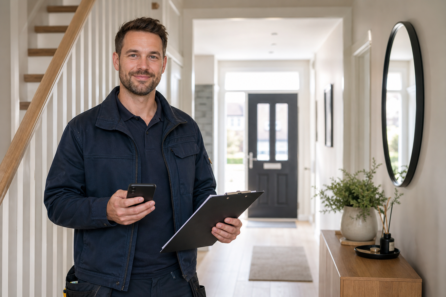Illustration of a friendly trade professional ready to discuss an enquiry